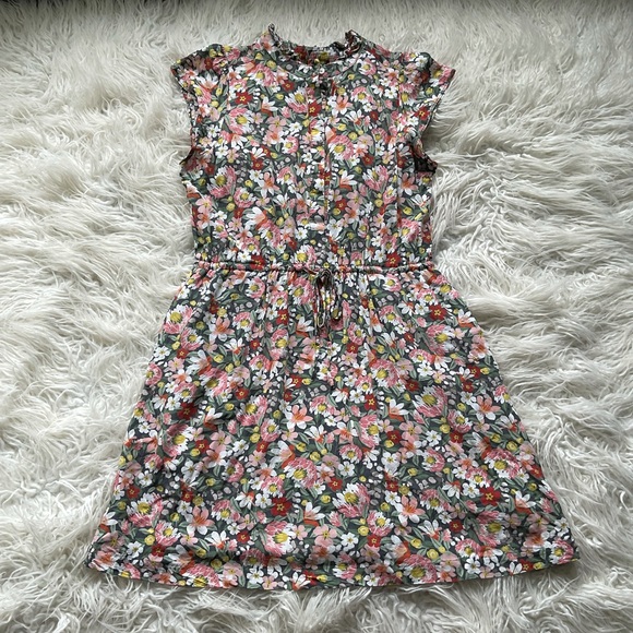 LOFT Gray Ruffle Floral Ruffle Drawstring Dress - Picture 3 of 10